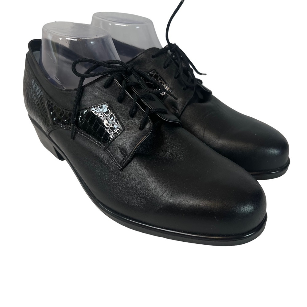 Luftpolster Medical Black Leather Shoes Size Lace Up Oxford Low Heel Size 10.5